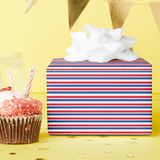 Classic Festive Red, White and Blue Striped Wrapping Paper (Birthday Party)