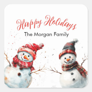Classic & Festive watercolor Snowman Square Sticker