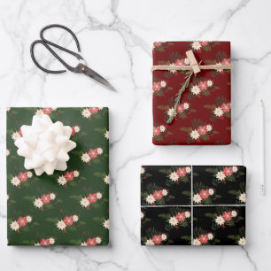 Classic Festive Winter Floral Holiday Wrapping Paper Sheet