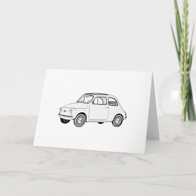 Classic Fiat 500 Black and White Pencil Sketch Card (Front)