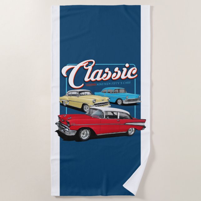Classic Fifties Cars Beach Towel (Front)