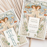 Classic Figurative Art Nouveau Wedding Menu Card<br><div class="desc">This exquisite Art Nouveau-inspired wedding menu card brings a touch of vintage elegance to any event. The front features an illustration of two graceful, classically styled figures holding a feast and a glass, symbolising abundance and celebration. Delicate lines and floral motifs in soft shades of teal, peach, and cream frame...</div>