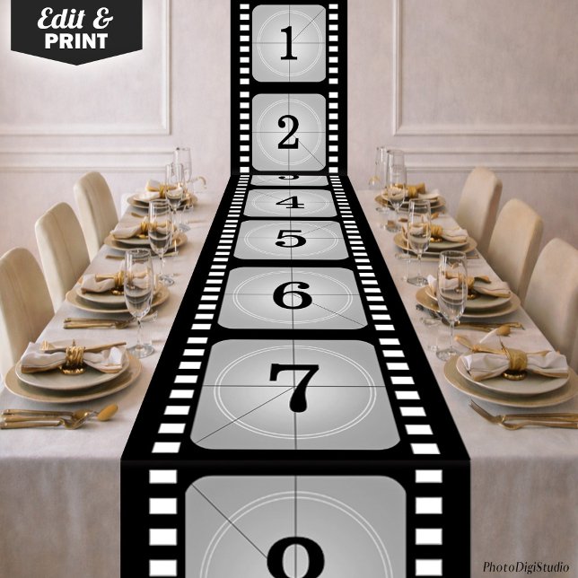 Classic Film Strip Tablecloth, Hollywood Party Long Table Runner (Classic Film Strip Tablecloth, Hollywood Party Long Table Runner)