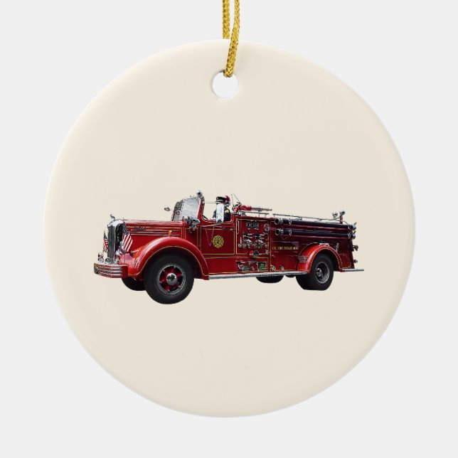 Classic Fire Engine Ceramic Tree Decoration (Front)