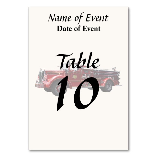 Classic Fire Engine Table Number (Back)