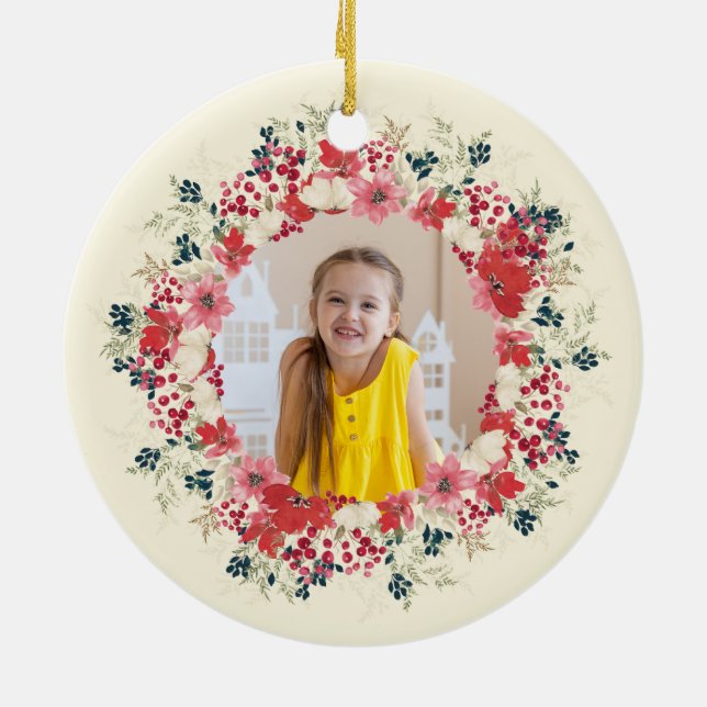 classic first christmas botanical 2 photo ceramic tree decoration (Back)