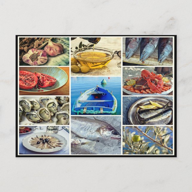Classic fish seafood food eat cook collage postcard (Front)