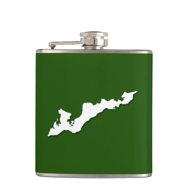 Classic Fishers Island Logo Flask – White on Green (Front)