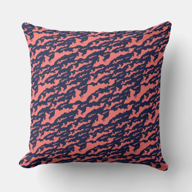 Classic Fishers Island Logo Pillow - Coral on Navy (Front)