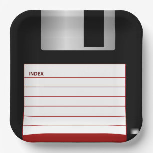 Classic Floppy Disc Red Computer Geek Paper Plate