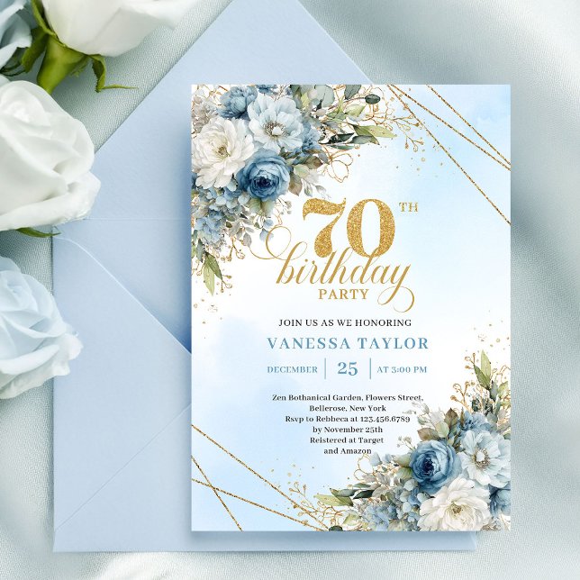 Classic Floral 70th Birthday Party Invitation (Classic Floral 70th Birthday Party Invitation)
