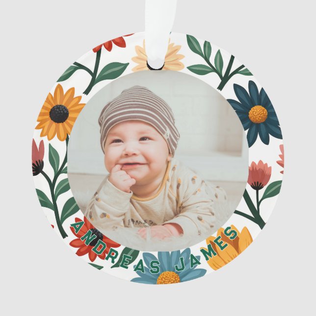 Classic Floral Baby's First Christmas Ornament (Front)