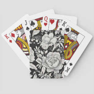Classic Floral Black and White Vintage Playing Cards