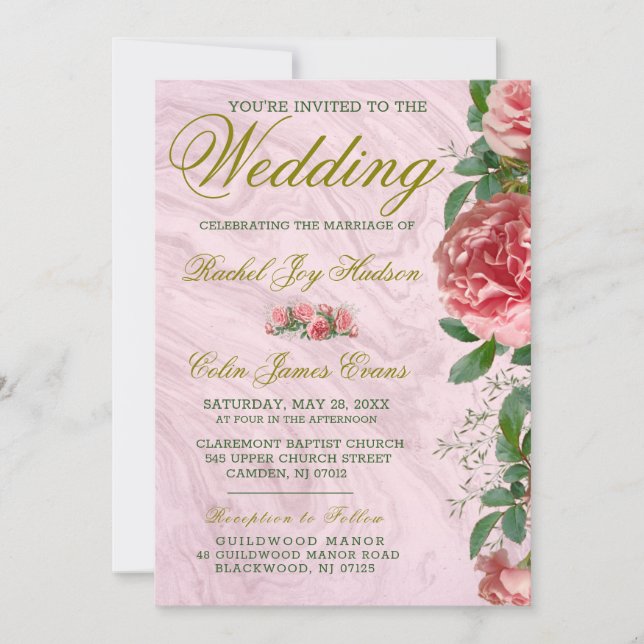 Classic Floral Blush Greenery Wedding Invitation (Front)
