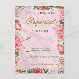 Classic Floral Blush Greenery Wedding RSVP Card