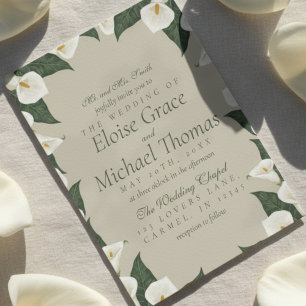 Classic Floral Border Calla Lily Neutral Wedding Invitation