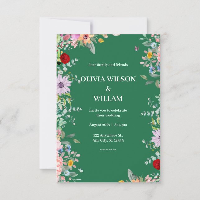 Classic Floral Colourful Wedding Invitation (Front)