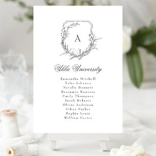 classic floral crest monogram seating chart table number