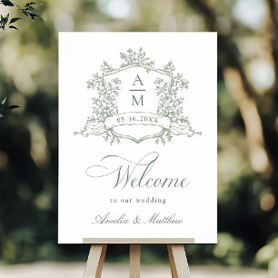 Classic Floral Crest Sage Green Wedding Welcome Poster
