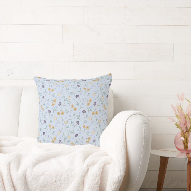 Classic Floral Elegance Yellow Purple Pattern Cushion (Couch)