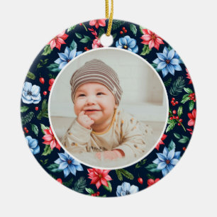 Classic Floral Frame Baby's First Christmas Ceramic Tree Decoration