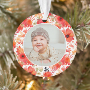 Classic Floral Frame Baby's First Christmas  Ornament