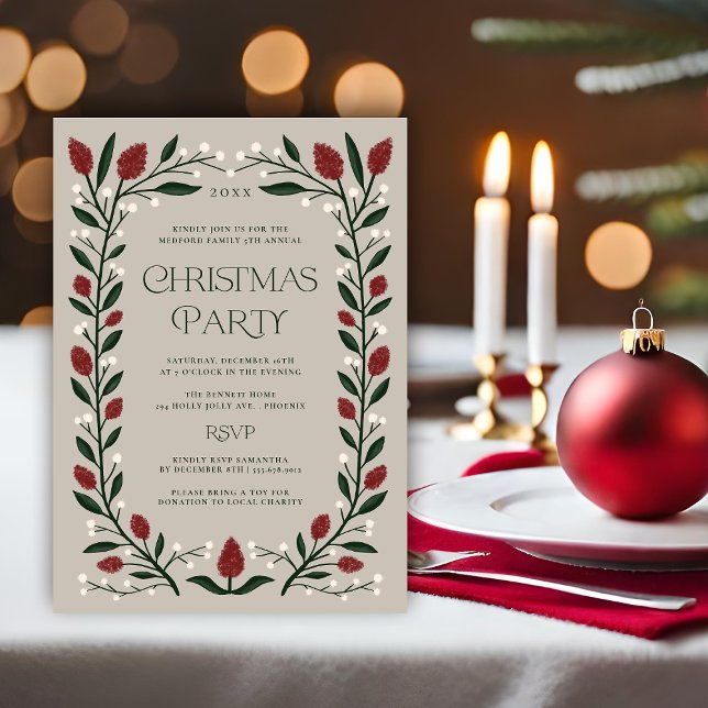 Classic Floral Frame Christmas Party Invitation (Creator Uploaded)
