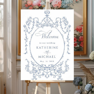 Classic Floral Frame Dusty Blue Wedding Welcome  Poster