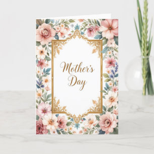 Classic Floral Frame Mothers Day Pastel Botanical  Holiday Card