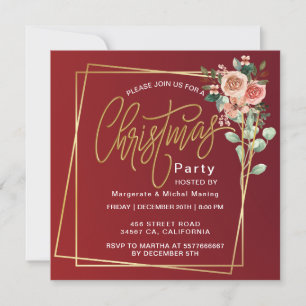 Classic Floral Frame Red Christmas Invitation