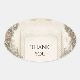 Classic Floral Frame Wedding Thank You Oval Sticker