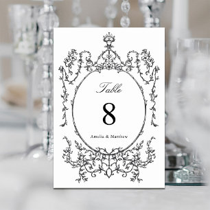 Classic Floral Garden Frame Black & White Wedding Table Number