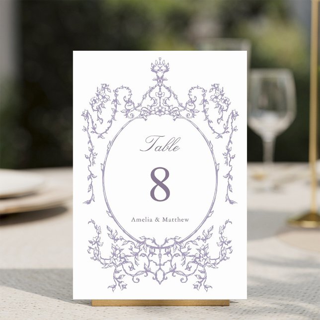 Classic Floral Garden Frame Lavender Wedding Table Number (Creator Uploaded)
