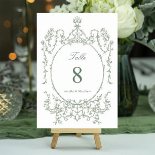 Classic Floral Garden Frame Sage Green Wedding Table Number