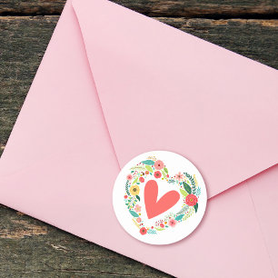 Classic Floral Heart Wreath Classic Round Sticker