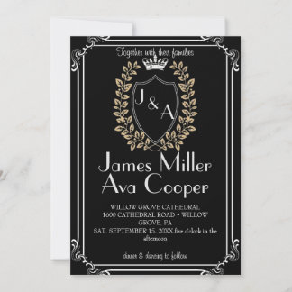 Classic Floral Monogram Crest Wedding Invitation. Invitation