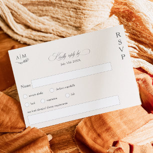 Classic floral monogram grey ivory wedding RSVP card