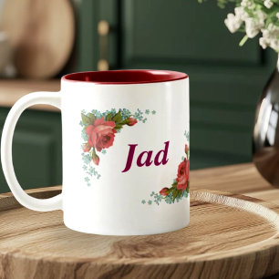 Classic Floral Monogram Letter J & Jad Name Person Two-Tone Coffee Mug