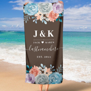Classic Floral Monogram Wedding  Beach Towel