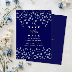 Classic Floral Navy Gold Wedding Save The Date