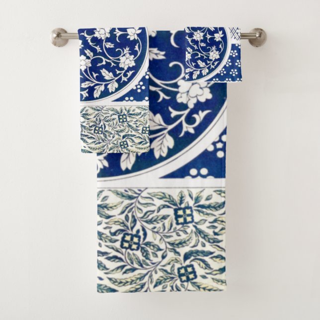 Classic Floral Ornament Print Bath Towel Set (Insitu)