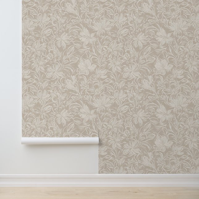 Classic Floral Pattern Elegant Flower Stone White Wallpaper (Application)