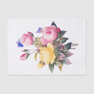Classic Floral Pink Yellow Roses Purple Butterfly Tissue Paper