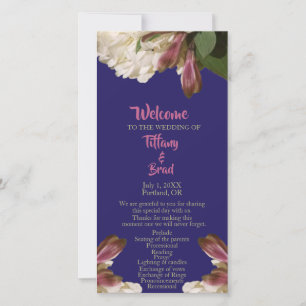 Classic Floral Royal Blue Wedding Ceremony Program