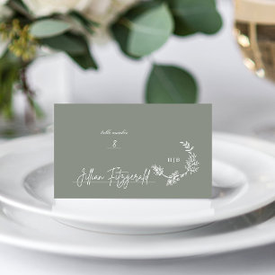 Classic Floral Sage Green Wreath Monogram Wedding Place Card