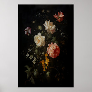 Classic Floral Still Life Rose Bouquet Vintage Poster
