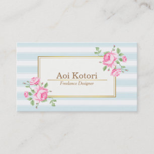 Classic Floral Stripes Roses Business Card