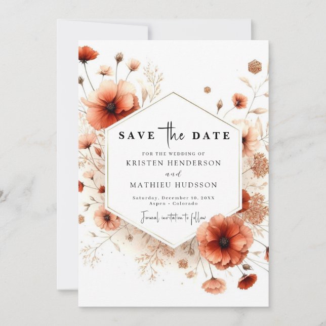 Classic Floral Terracotta Wedding Save The Date (Front)
