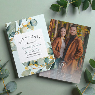Classic Floral Watercolor Eucalyptus Boho Photo Save The Date
