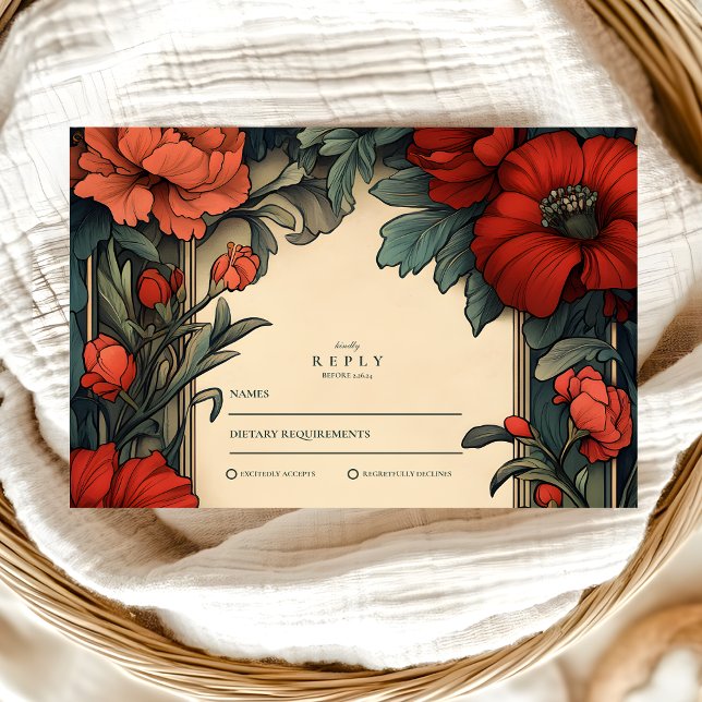 Classic Floral Wedding Art Nouveau RSVP Card (Creator Uploaded)